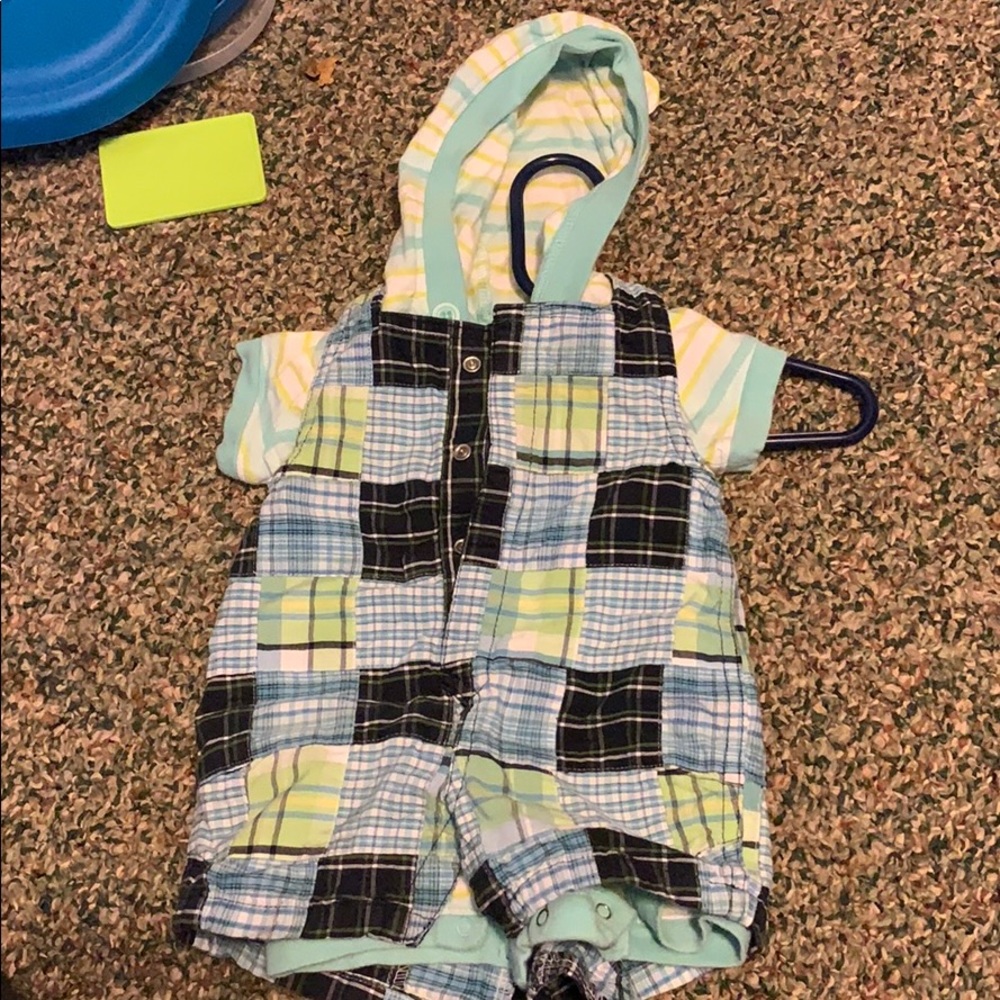 Hooded and plaid overall outfit